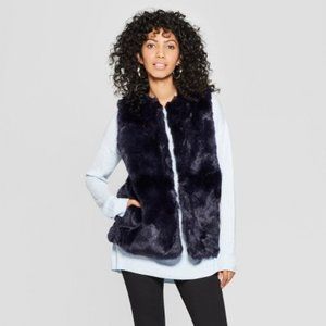 NWT GLAM NAVY FAUX FUR VEST